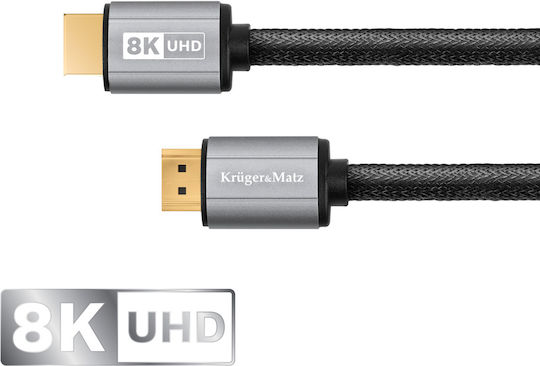 Kruger & Matz HDMI 2.1 Ultra High Speed 48Gbps 4K 120Hz HDR VRR Braided Cable HDMI male - HDMI male 3m Μαύρο