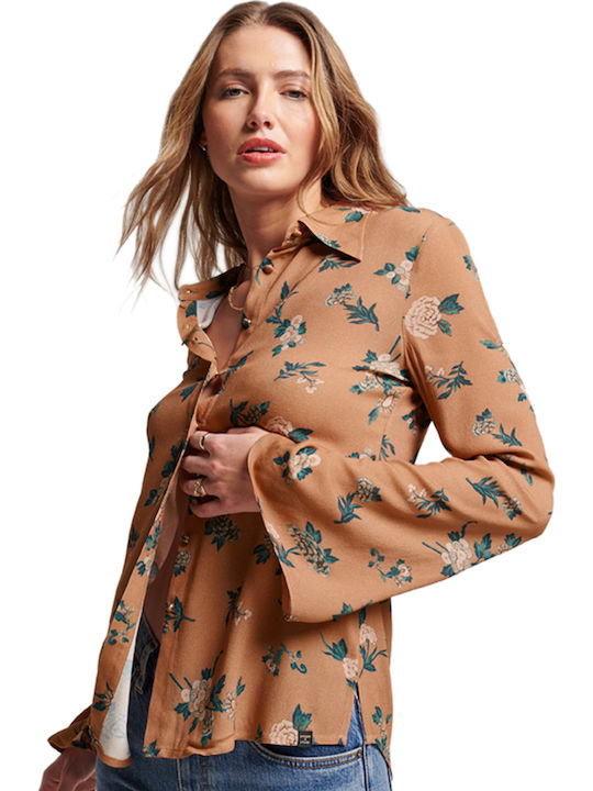 Studios Seventies Women's Floral Long Sleeve Shirt Brown