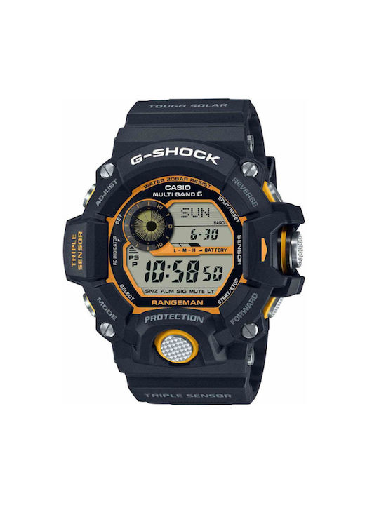 Casio Ανδρικό Ρολόι 53.5mm Χρονογράφος Solar με Μαύρο Καουτσούκ Λουράκι