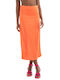 Only Satin High Waist Midi Skirt Orange Red