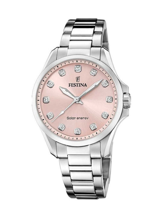Festina Γυναικείο Ρολόι 34mm Solar με Ασημί Μετ...