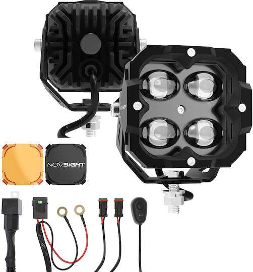 NovSight Square Waterproof Headlights Car LED 12V 20W 8.4cm with White Lighting 2pcs