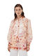 Long Sleeve Women's Linen Beige Floral Shirt