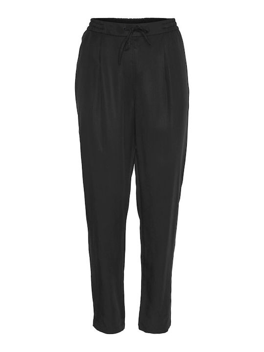 Vero Moda Damen Stoff Hose mit Gummizug Schwarz