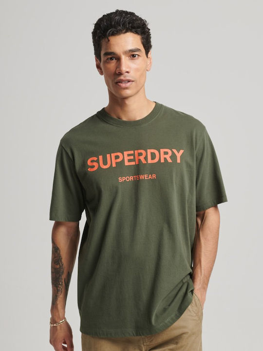 Superdry Bărbați T-shirt Sportiv cu Mânecă Scurtă Verde