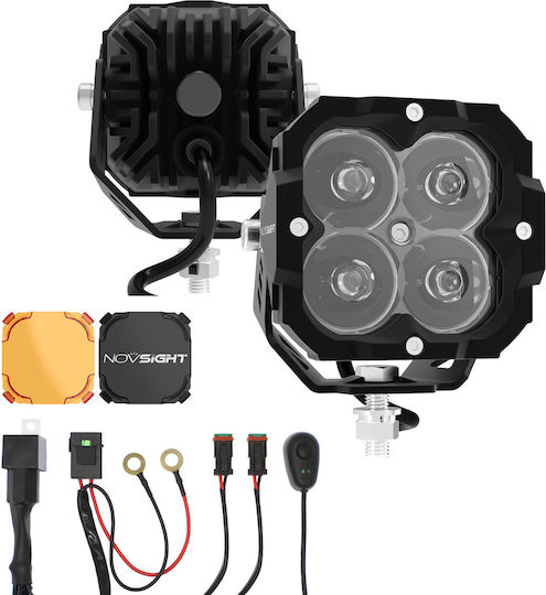 NovSight Square Waterproof Headlights Car LED 12V 20W 8.4cm with White Lighting 2pcs