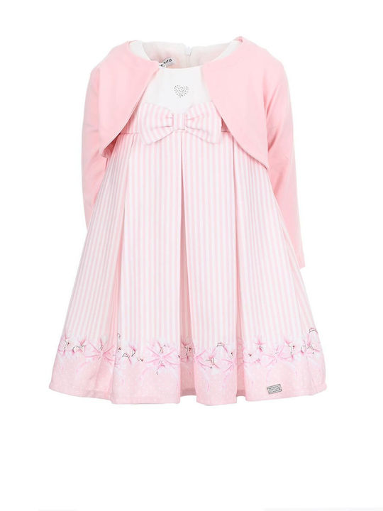 Evita Kids Dress Set with Coat Striped Sleeveless Pink