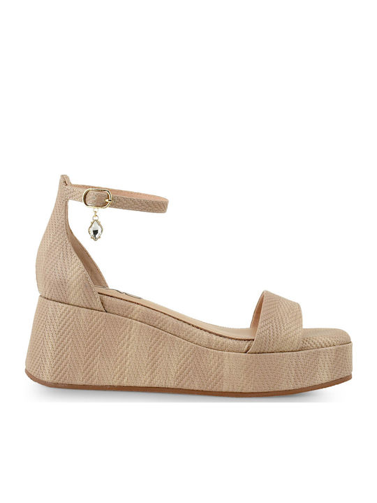 Mandy Women's Synthetic Leather Ankle Strap Platforms Nude