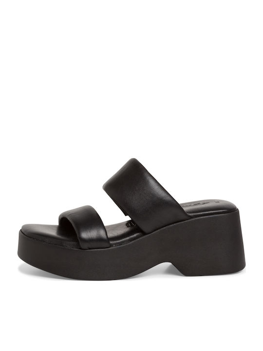 Leather Women's Flat Sandals in Black Color