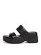 Leather Women's Flat Sandals in Black Color