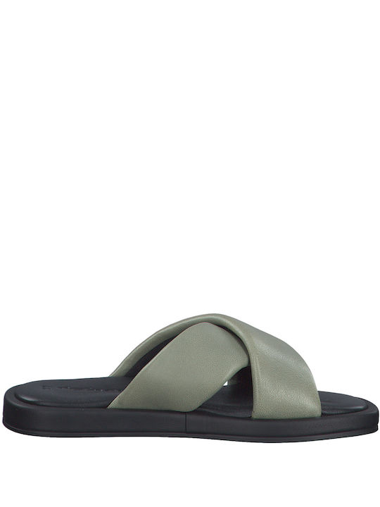 Tamaris Leather Women's Flat Sandals In Green Colour