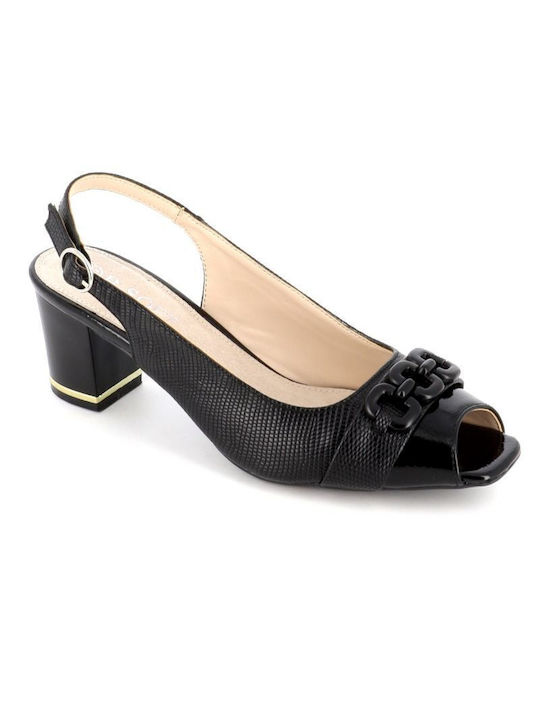 B-Soft Leather Heel with Strap Black