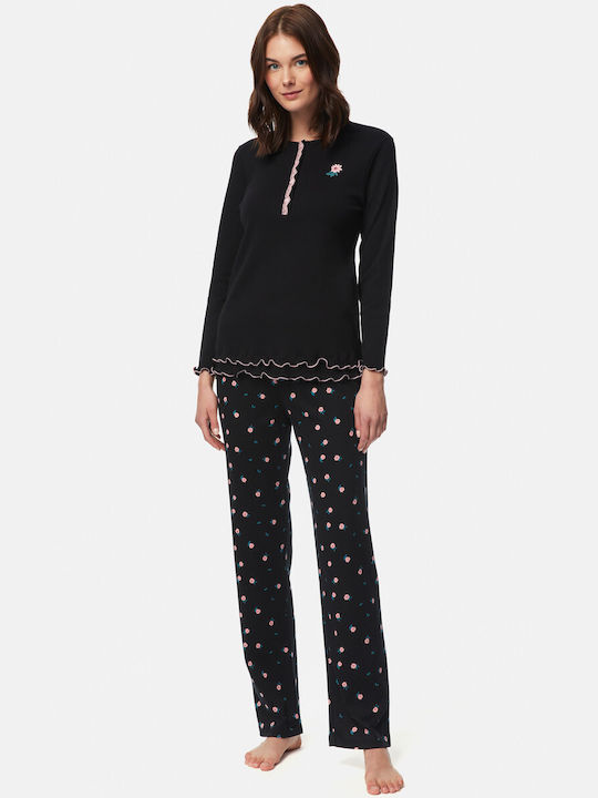 Minerva Winter Women's Pyjama Set Cotton Black