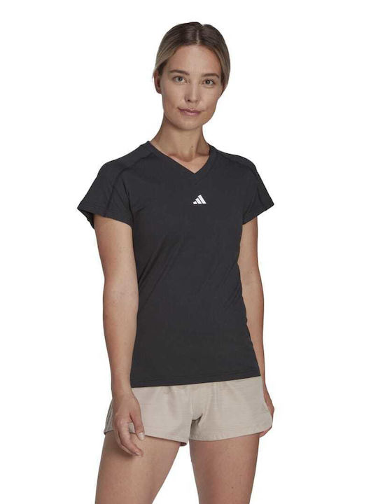 Adidas Essentials Minimal Branding Women's Athletic T-shirt Fast Drying with V Neck Black