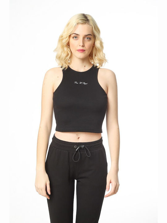 Paco & Co Damen Sommer Crop Top Baumwolle Ärmellos Schwarz