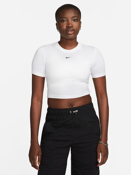 Nike Sportswear Essential Top Sport de Damă Crop cu Mânecă Scurtă Alb