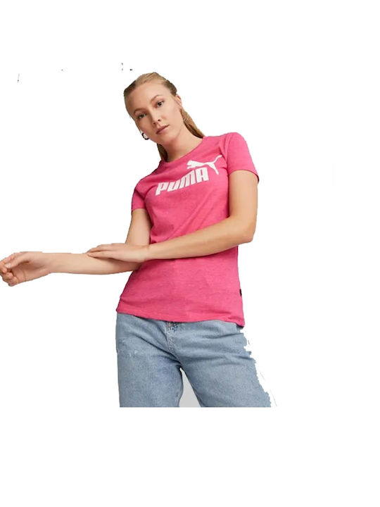 Puma Essentials Logo Heather Damen Sport T-Shirt Fuchsie