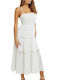 Guess Midi Καλοκαιρινό All Day Φόρεμα με Τιράντα Λευκό