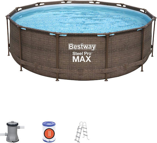 Bestway Steel Pro Στρογγυλή Πισίνα PVC 9150lt με Μεταλλικό Σκελετό 366x100εκ. Καφέ
