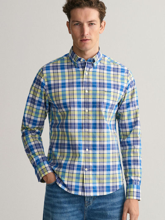 Gant Long-sleeved Cotton Shirt Checked Blue