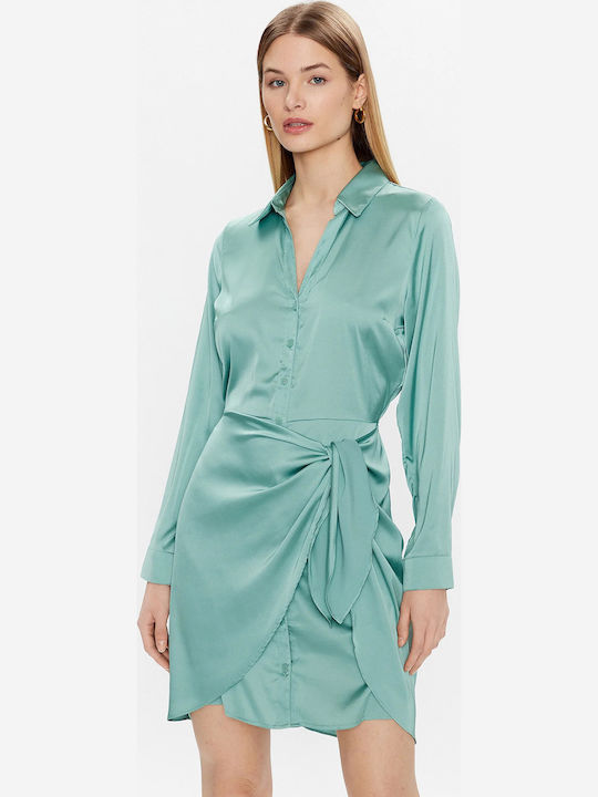 Guess W2BK83WF1T2 Mini Evening Dress Shirt Dress Satin Turquoise