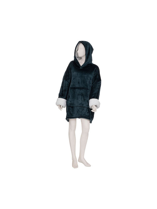 A-S Hoodie Egeen Κουβέρτα Fleece με Μανίκια 70x106εκ. Μπλε