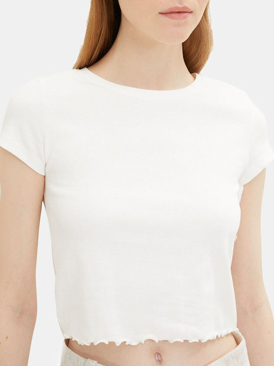 Tom Tailor Women's Summer Crop Top Cotton Short Sleeve White