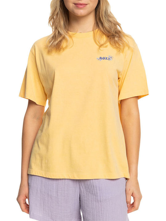 Roxy Oversized Γυναικείο T-shirt Κίτρινο με Στάμπα