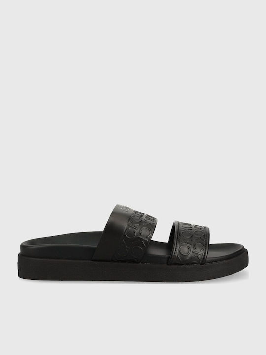Calvin Klein Δερμάτινα Γυναικεία Σανδάλια Μαύρα