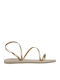Leather Women's Flat Sandals in Gold Color