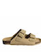 Leder Flache Sandalen für Damen in Beige Farbe