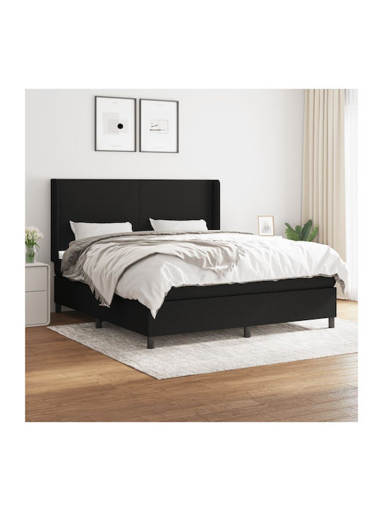 Bed Queen Upholstered with Fabric Black with Sl...