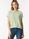 Tiffosi Women's Summer Blouse Satin Short Sleeve Green