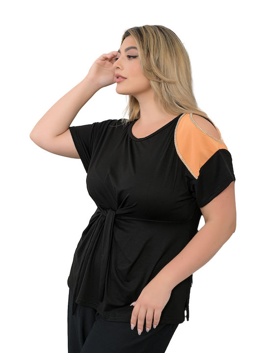 Honey Short Sleeve Women's Summer Blouse Off-Shoulder Black