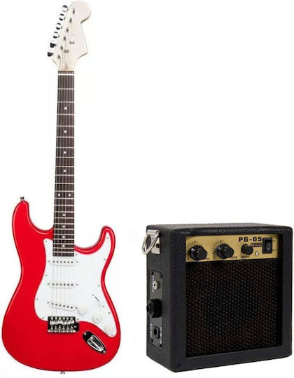 Timeless Tools Комплект Електрическа Китара Stratocaster с SSS Конфигурация на Пикапите Червено с Калъф