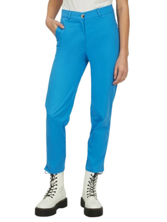 Desiree Women's Cotton Trousers in Regular Fit Blue