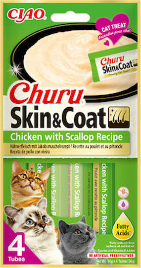 Inaba Churu Skin & Coat Cat Treats with Chicken & Scallop for Adult Cats 1pc 56g