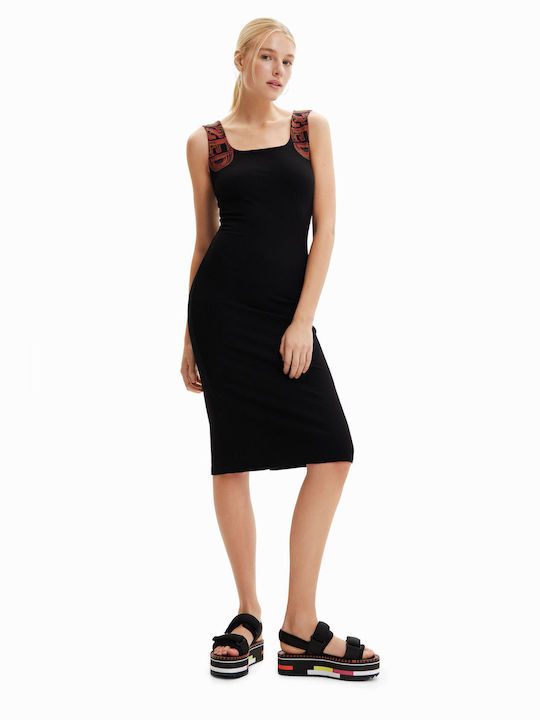 Desigual Summer Midi Dress with Slit Black