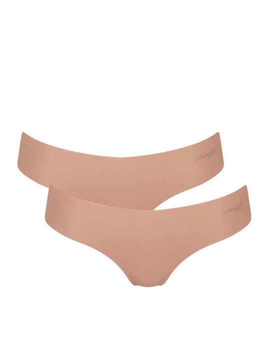 Sloggi Γυναικεία String 2Pack χωρίς Ραφές Μπεζ