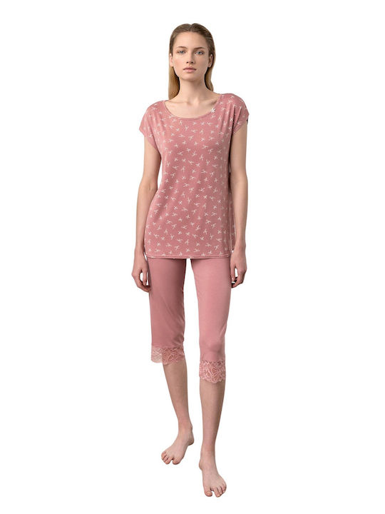 Vamp Sommer Damen Pyjama-Set Baumwolle Rose Dusty