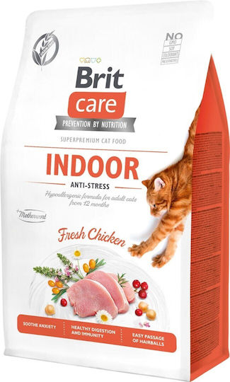 Brit Care Indoor Anti-Stress Dry Food Grain-Free & Gluten-Free for Adult Cats with Chicken 2kg
