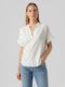 Vero Moda Women's Summer Blouse Short Sleeve with V Neck Snow White