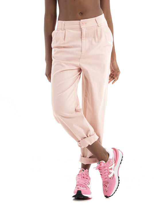 Only Γυναικείο Ψηλόμεσο Chino Παντελόνι σε Κανονική Εφαρμογή Pale Pink