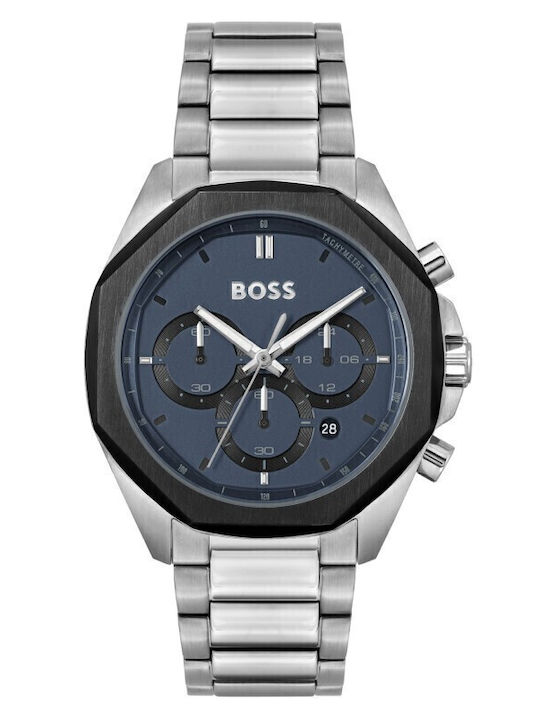 Boss Ανδρικό Ρολόι 44mm Χρονογράφος Μπαταρίας με Ασημί Μεταλλικό Μπρασελέ
