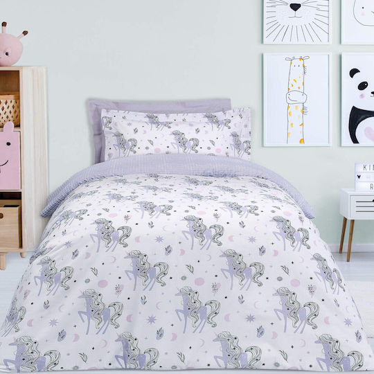Das Home 4838 Комплект Детски Плик за Завивка Единичен с Калъфка White/Lilac 160x240бр