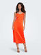 Only Sommer Midi Slip Dress Kleid Satin Orange