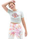 Psychedelic Eye Γυναικείο Καλοκαιρινό Crop Top Βαμβακερό Κοντομάνικο Πράσινο