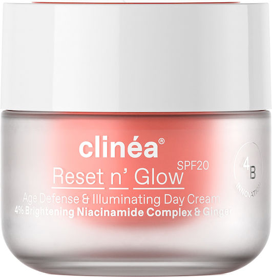 Clinea Reset n' Glow Cremă de Față de Zi cu SPF20 pentru Anti-îmbătrânire și Strălucire cu Niacinamidă și Prebiotice 50ml