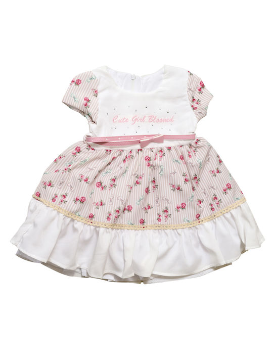 Restart for kids Παιδικό Φόρεμα Σετ με Αξεσουάρ Floral Αμάνικο Λευκό