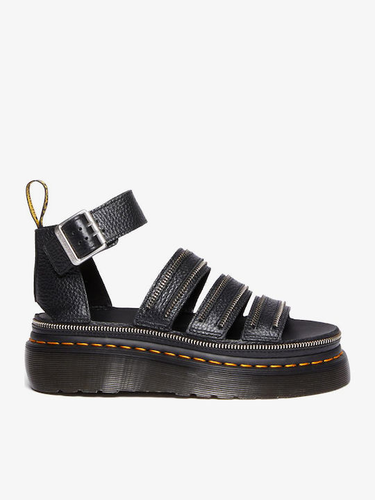 Clarissa II Quad Leather Women's Flat Sandals with Strap Flatforms in Black Color